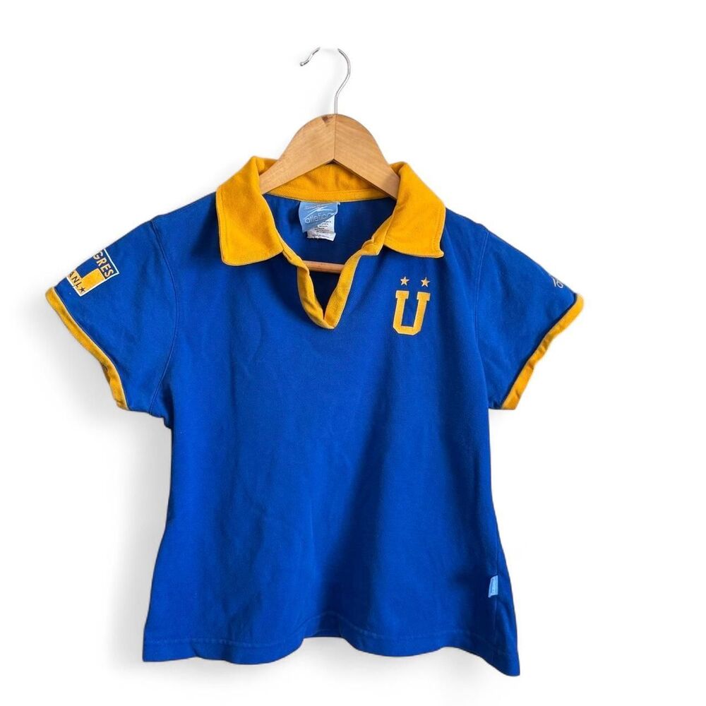 Vintage 90s Atletica Tigres UANL Soccer Polo Jersey Blue Yellow Size S